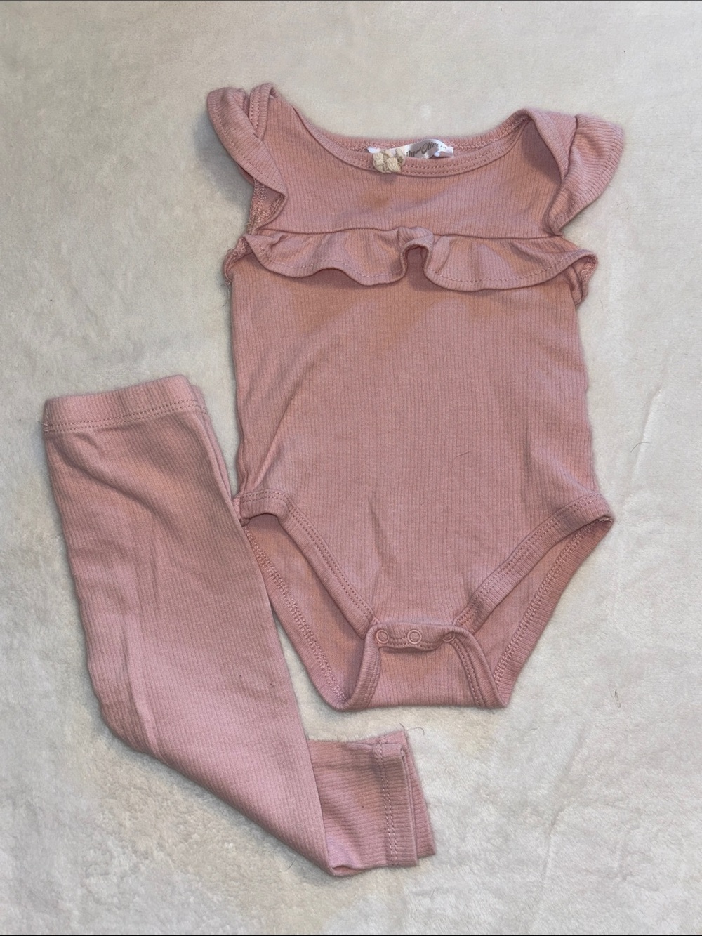 Emily & Oliver 6-9 month Girls' Pink Ruffle Bodysuit with Matching Leggings